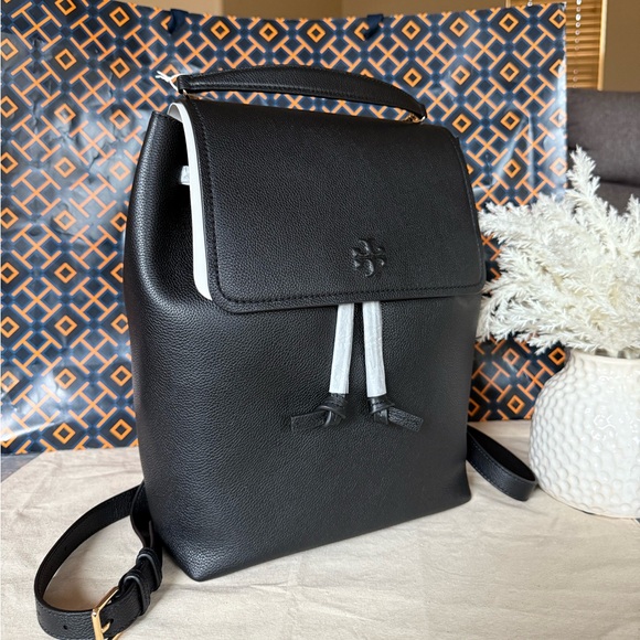 New✨tory burch Thea With Gold Hardware Pebbled Leather Backpack (black) main image 10